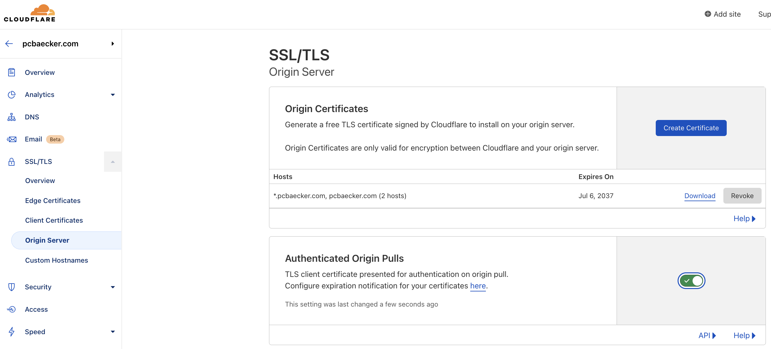 Activate authenticated origin pulls